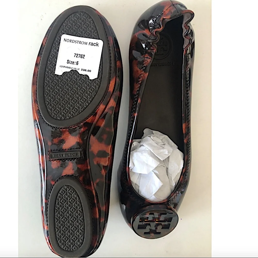 Tory Burch Tortoiseshell Patent Leather Minnie Travel Ballet Flat